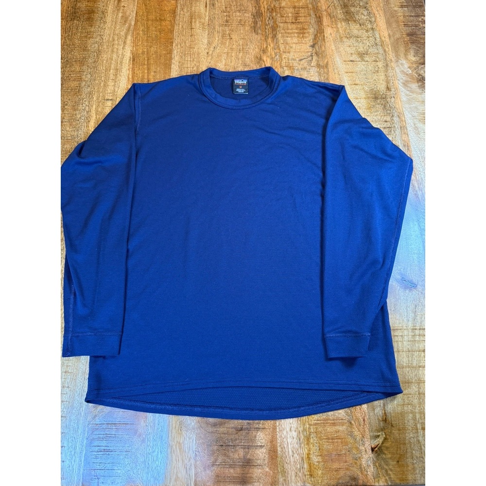 Vintage 90s Patagonia Capilene Men M Blue Long Sleeve Base Layer Made USA